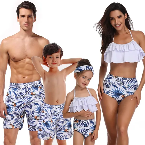 Vista 2 de Conjunto de trajes de baño de playa de verano con estampado de hojas a juego