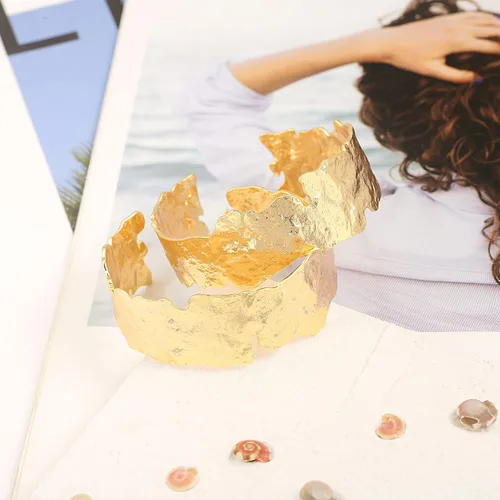 Vista 6 de POTESSA Brazalete chapado en oro de 18 quilates, ajustable, delicado, hecho a mano, joyería para mujer