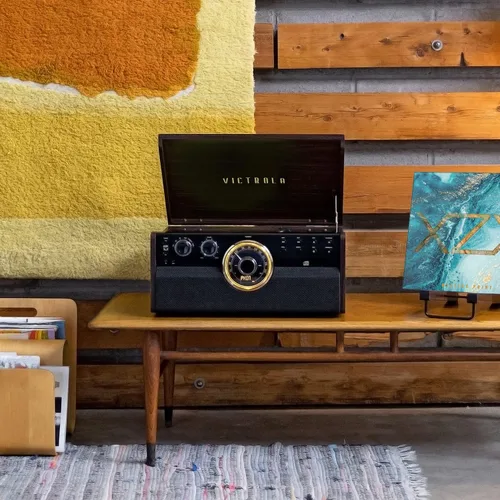 Vista 5 de Victrola Metropolitan - Reproductor de discos Bluetooth 4 en 1 y centro multimedia - Tocadiscos de 3 velocidades accionado por correa con altavoces