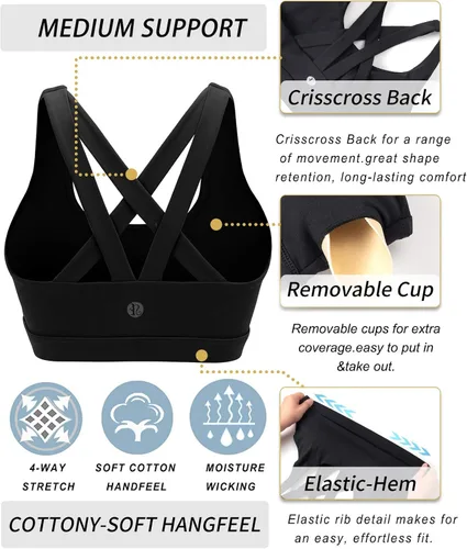 Vista 5 de RUNNING GIRL - Brasier deportivo para mujer, de tirantes delgados, con relleno y espalda cruzada, brasier de yoga de sujeción media con copas