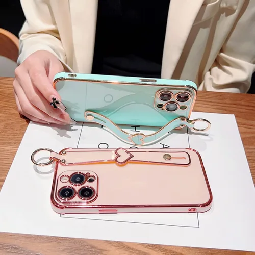 Vista 2 de Funda compatible con iPhone 13 Pro para niñas y mujeres, bonita funda de silicona chapada en forma de corazón de amor, a prueba de golpes