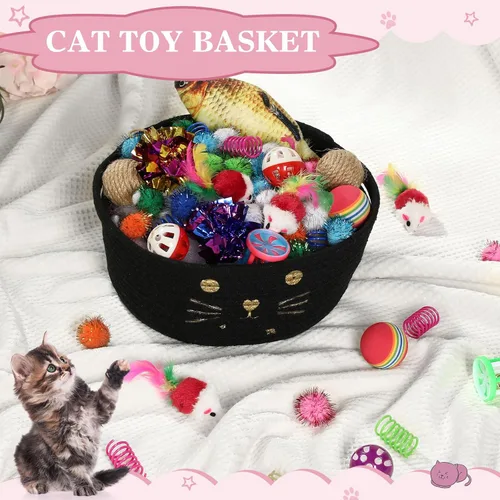 Vista 4 de Zopeal - Juego de 58 cestas de almacenamiento para gatos de verano, juguetes de regalo, bolas intermitentes coloridas para mascotas, bolas Negro
