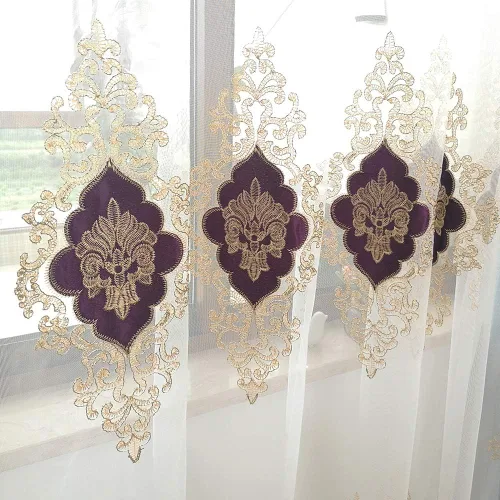 Vista 9 de SLOW SOUL 2 paneles de cortinas europeas de lujo de terciopelo bordado de tul para sala de estar, cocina, dormitorio, cortina transparente