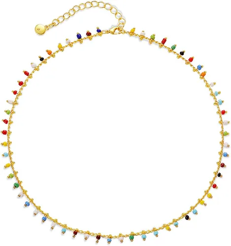 Vista 90 de Gargantilla con cuentas para mujer, chapada en oro de 18 quilates, gargantilla delicada para mujer