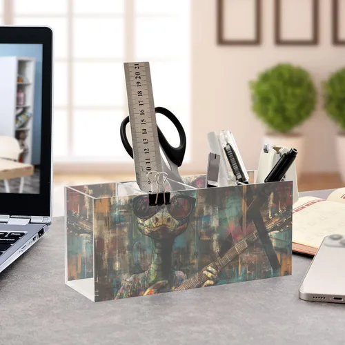 Vista 4 de Acrylic Pen Holder Snake Guitar Sunglass 4 Compartments Funny Cute Cool Acrylic Pencil Pen Holder Cup