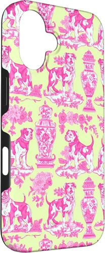 Vista 3 de Chinoiserie Dog Yellow Pink Toile Preppy Grandmillennial Case for iPhone 16