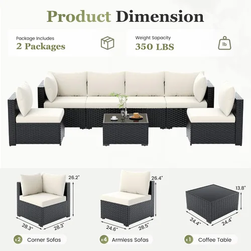 Vista 2 de Amopatio Juego de muebles de patio de 7 piezas, seccionales para exteriores, beige Negro/Beige