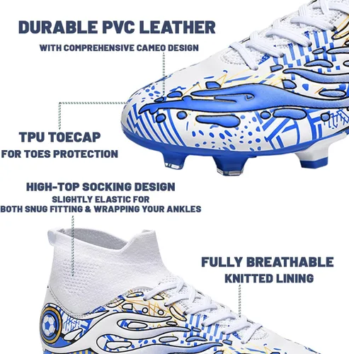Vista 2 de Zapatos de fútbol para hombre con tacos de caña alta AG para exteriores, para césped atlético, profesional, para jóvenes, niños, tenis de fútbol