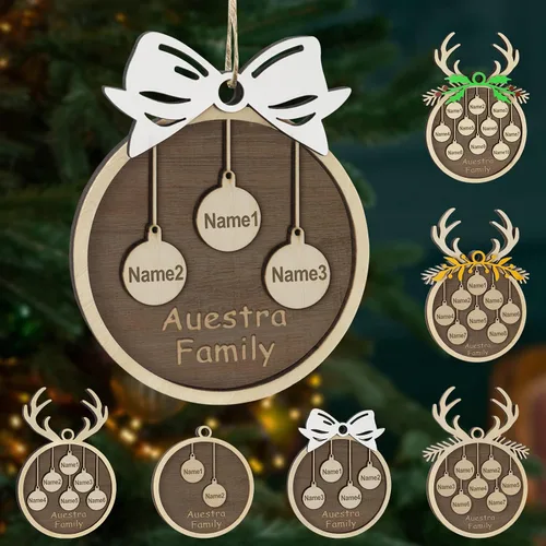 Vista 14 de Adornos de Navidad personalizados, familia de 1 nombre, adornos de Navidad de madera personalizados, decoración personalizada, decoración de árbol