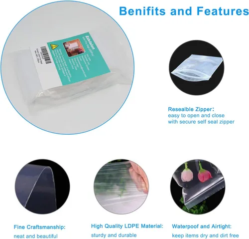Vista 4 de Edvision Bolsas de plástico de 3 x 5 pulgadas, 200 bolsas de polietileno transparentes con cierre resellable de 2 mil para suministros de joyería