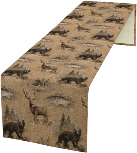 Vista 14 de Camino de mesa de estilo rústico retro, decoración de mesa de cocina, sala de estar, comedor, para el hogar, con diseño de osos, alces, ciervos
