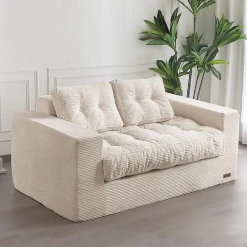 Vista 13 de MAXYOYO Sofá de 3 Plazas sin Estructura, Sofá Moderno Acolchado para Sala de Estar, Sillón Suave Tipo Puf de Espuma de Alta Densidad con Almohadas