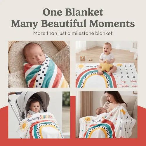 Vista 7 de Manta mensual de hito para bebé Bliss n' Baby para niña - 152,4x101,6 cm - Manta antiarrugas para recién nacido con tabla de crecimiento - Lavable