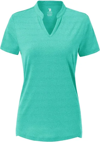 Vista 124 de Gopune Polo de golf con cuello en V para mujer, sin cuello, manga corta, ligera, de secado rápido, camisetas de tenis para correr