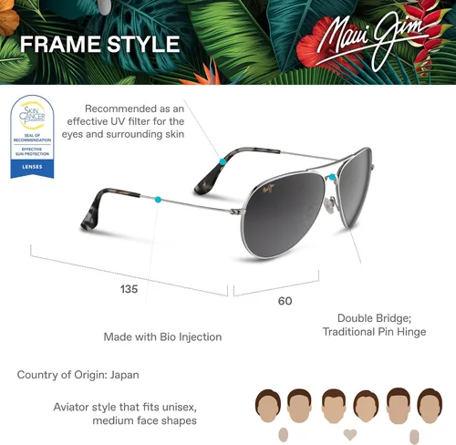 Vista 6 de Maui Jim Gafas de sol polarizadas de aviador Mavericks para hombre y mujer