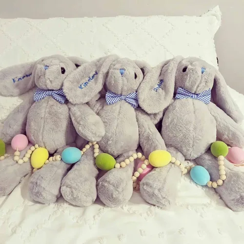 Vista 7 de DIBSIES Hoppity Floppity Bunny personalizado de 18 pulgadas (conejito gris con pajarita azul)