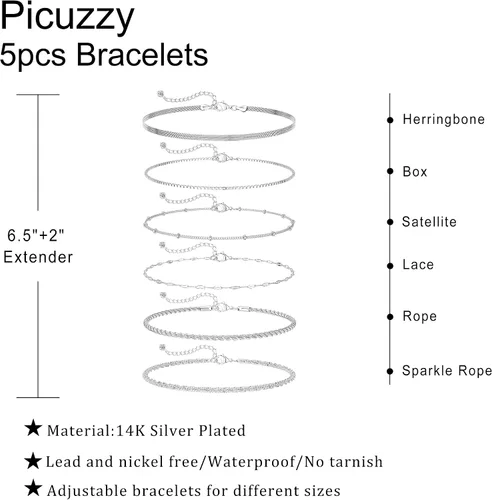 Vista 6 de Pulseras de oro para mujer, pulsera de oro de 14 quilates y plata para mujer, pulseras delicadas para mujer, a la moda, impermeables, juego