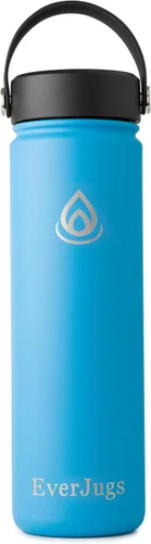 Vista 13 de Botella de agua de 22 onzas, boca ancha, botella de acero inoxidable de alta calidad con tapa de agarre, doble pared aislada al vacío, taza térmica