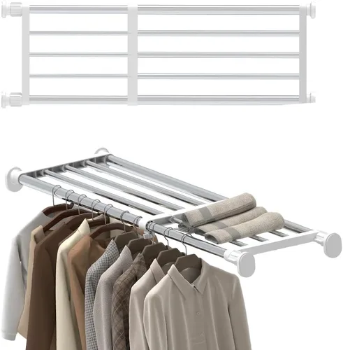 Vista 10 de Hershii - Estantería y barra extensible para armarios, estante de almacenamiento de metal expansible,organizador ajustable, separador para armarios