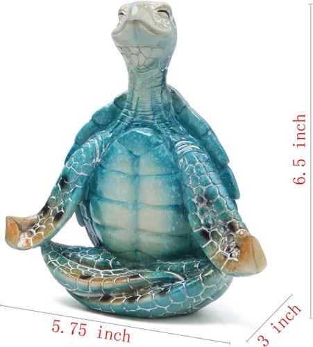 Vista 8 de Hodao Figura de tortuga de yoga, meditación, escultura de tortuga marina para decoración del hogar del océano costero, regalo zen relajante