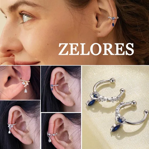 Vista 2 de Juego de aretes de plata de ley 925 para mujer, ajustables, sin perforación, para cartílago, con clip