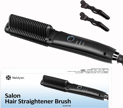 Vista 7 de Cepillo alisador iónico para cabello lacio o rizado, peinado suave, ligero peine caliente revestimiento de cerámica de doble voltaje, herramientas