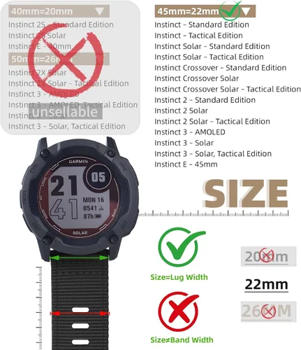 Vista 2 de Correa de repuesto para reloj Garmin Instinct Instinct 3 de 1.772 in, compatible con Garmin Instinct Solar, Tactical, Tide Esports, Sport Outdoor
