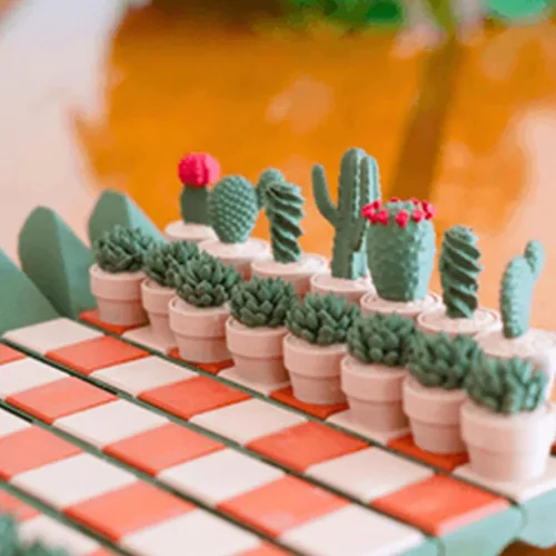 Vista 3 de Cactichess - Juego de ajedrez de cactus enrollable avanzado, tablero de ajedrez con temática de cactus, juego de ajedrez portátil impreso en 3D