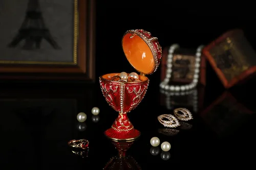 Vista 5 de QIFU Faberge - Caja de baratijas pintada a mano con bisagras, adornos clásicos para almacenar joyas, regalo único para el día de Pascua