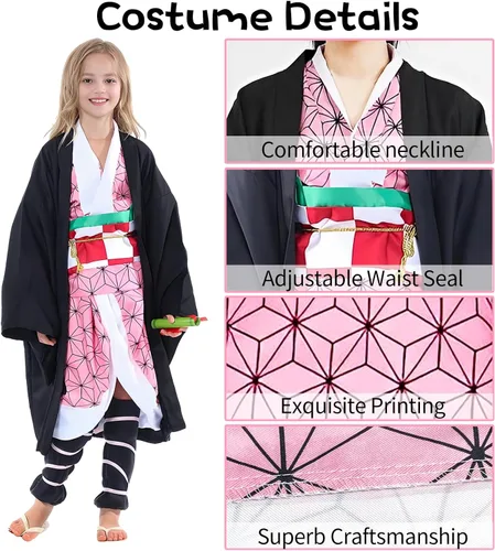 Vista 4 de Kamado Anime Cosplay Costume Kimono Outfit, Anime Costume Kids Halloween Costume, Halloween Costume for Boys Girls