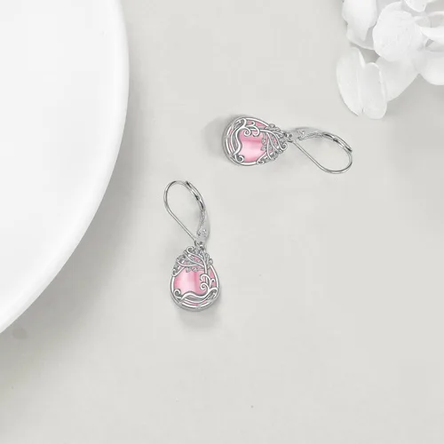 Vista 51 de Aretes colgantes con forma de lágrima de filigrana de piedra lunar de plata de ley 925 con cierre de palanca para mujer, regalos de joyería
