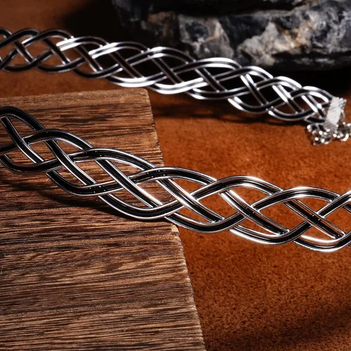 Vista 6 de Coteeza Fairy Circlet Medieval Crown Handmade Viking Braided Headpiece Celtic Headband Tiara Silver and Black Renaissance Cosplay fashion Hair