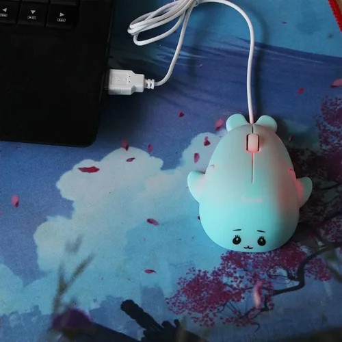 Vista 2 de CHUYI Ratón con cable con forma de delfín súper lindo de dibujos animados, mini ratones pequeños portátiles para computadora de escritorio