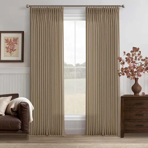 Vista 8 de TWODRAPES Cortinas de Lino Plisadas con Pinza Beige Blancas de 54 Pulgadas de Largo 2 Paneles para Comedor Cocina Dormitorio Plisadas Semi