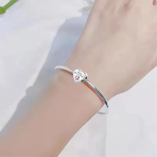 Vista 5 de Abalorio de corazón de cristal rosa para siempre, para mamá, hija, tía, papá, abuela, amigos, compatible con pulseras Pandora