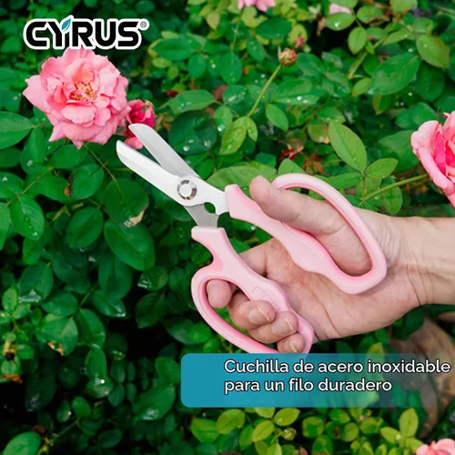 Vista 4 de Tijeras florales de acero inoxidable rosa con removedor de puñaladas