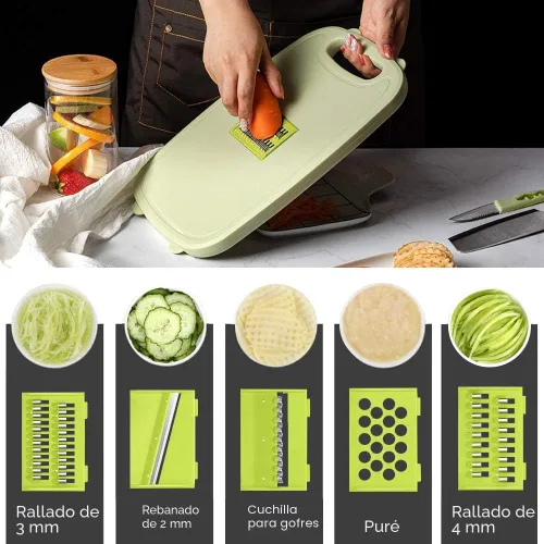 Vista 5 de Tabla de cortar para acampar, HI NINGER - Tabla de cortar plegable con colador, tabla de cortar multifuncional 9 en 1, cesta de lavado de verduras