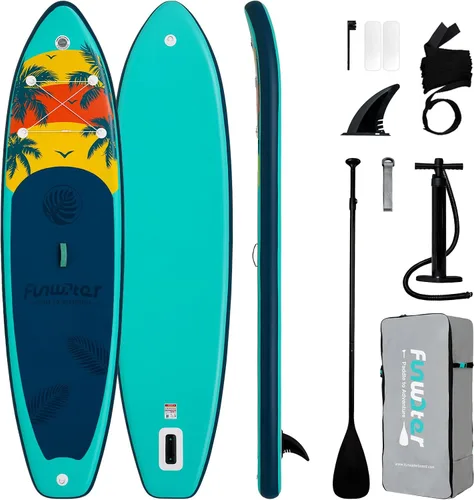 Vista 28 de FunWater Tabla de remo inflable de 11 pies y 10 pies 6 pulgadas con accesorios de tabla de remo de SUP de alta calidad, cubierta de EVA Grano