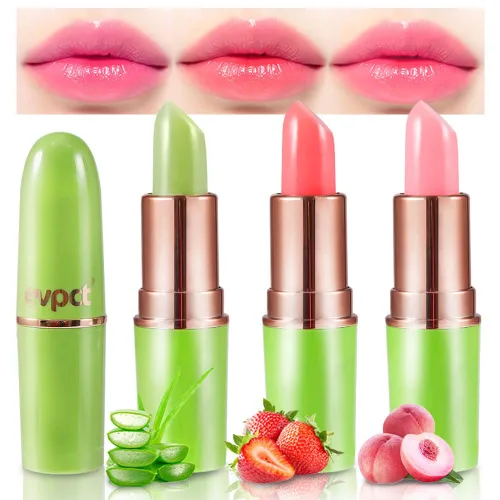 Vista 17 de evpct 2 piezas de bálsamos labiales tintados de aloe vera, cambio de color PH, barra de labios de larga duración, bálsamo labial, mancha, set de 2