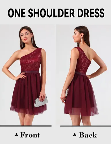 Vista 2 de BeryLove Vestido de lentejuelas para mujer, con purpurina brillante, un hombro, vestido de fiesta, club, vestido de fiesta bodycon vestido