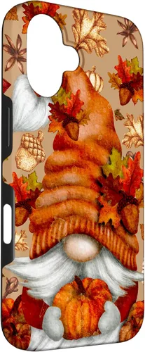 Vista 3 de Brown Fall Themed Gnome Pumpkin Cute Pattern Autumn Leaves Case for iPhone 16
