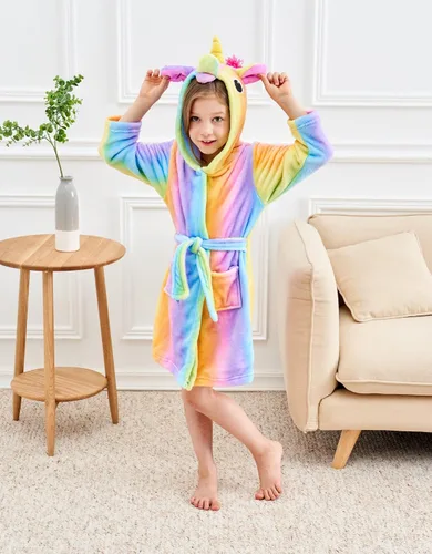 Vista 4 de Doctor Unicorn Bata de baño suave con capucha de unicornio - Regalos de unicornio para niñas