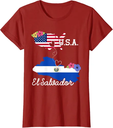 Vista 18 de Camiseta con la bandera salvadoreña de El Salvador de Estados Unidos para mujeres y hombres