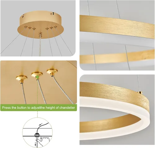 Vista 61 de Benkut Lámpara de Araña de Anillo LED Moderna Negra para Comedor, Lámpara de Araña de Techo Circular Empotrada Regulable con Control Remoto