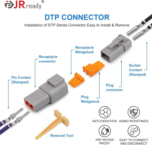 Vista 5 de JRready Kit de conectores DT Deutsch, conector de 2 pines, conector de 3,4,6,8,12 pines, herramienta de crimpado Deutsch (ACT-LY-16DT), tamaño 16