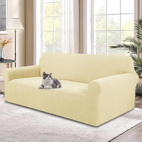 Vista 21 de Funda elástica para sofá, lavable, protector de muebles con espuma antideslizante y parte inferior elástica para niños, perros (sofá biplaza/beige)