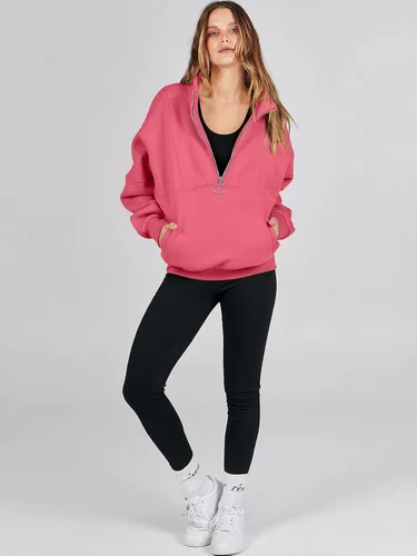 Vista 5 de ANRABESS Sudaderas de forro polar con media cremallera para mujer, de gran tamaño, con cremallera de un cuarto, ropa de otoño 2024, ropa de moda