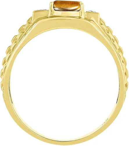 Vista 3 de RYLOS - Anillos para hombre de oro amarillo de 14 quilates Anillo de diamante y ojo de tigre con diseño de 0315 x 0236in de color de piedra