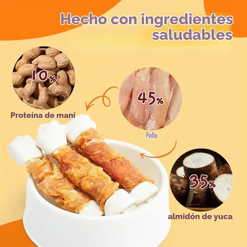 Vista 3 de Jungle Calling Huesos de perro sin cuero crudo, huesos masticables envueltos de pollo real de 6.5 pulgadas para perros medianos y grandes golosinas