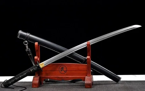 Vista 2 de Hecho a mano 40 ''negro Katana 1095 acero cuero Saya japonés samurai espada